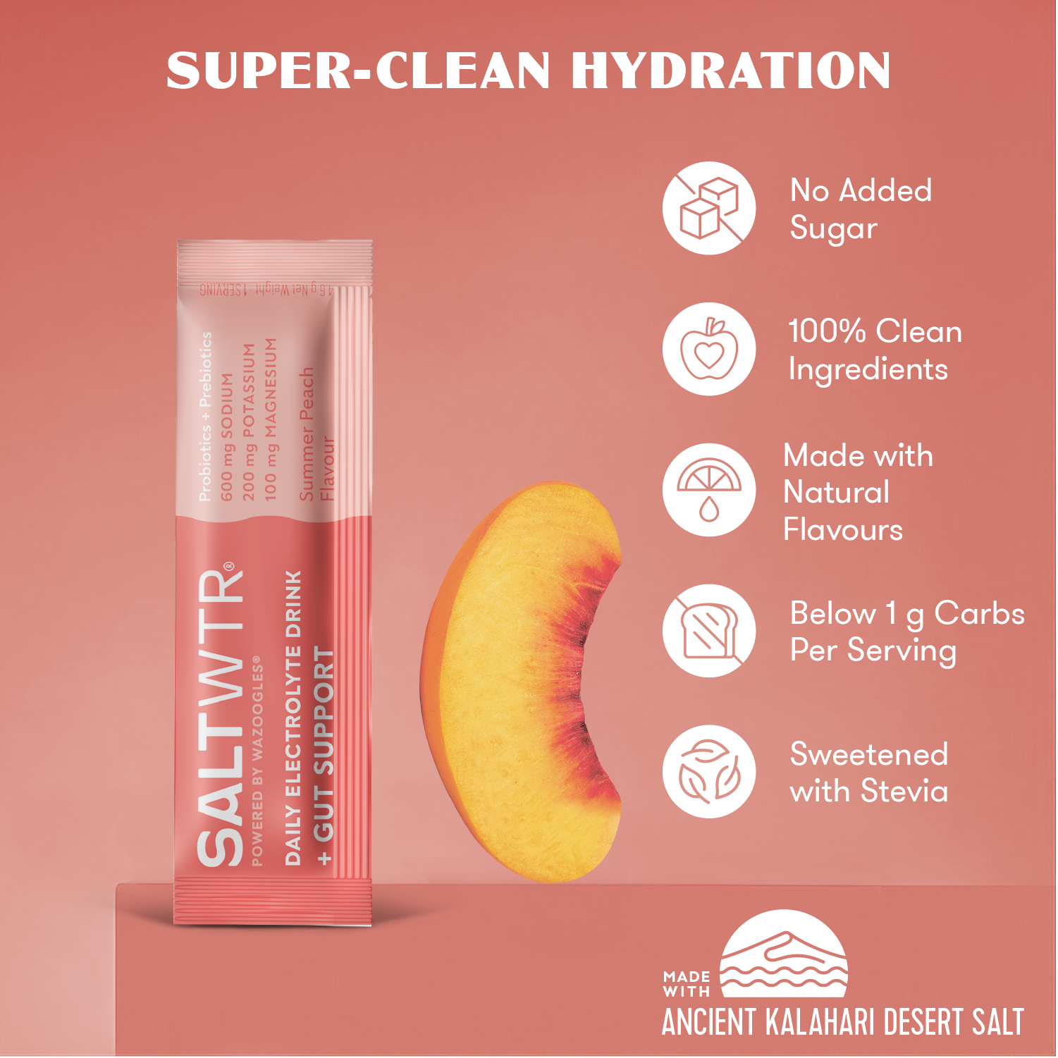 SaltWTR Daily Electrolytes - Summer Peach | Gut Support - Month Supply
