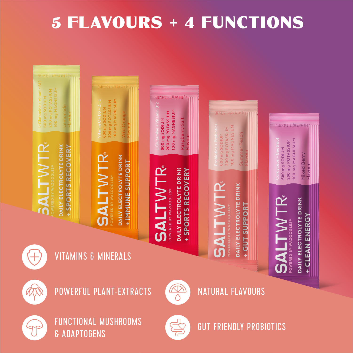 SaltWTR Daily Electrolytes - Summer Peach | Gut Support - Month Supply