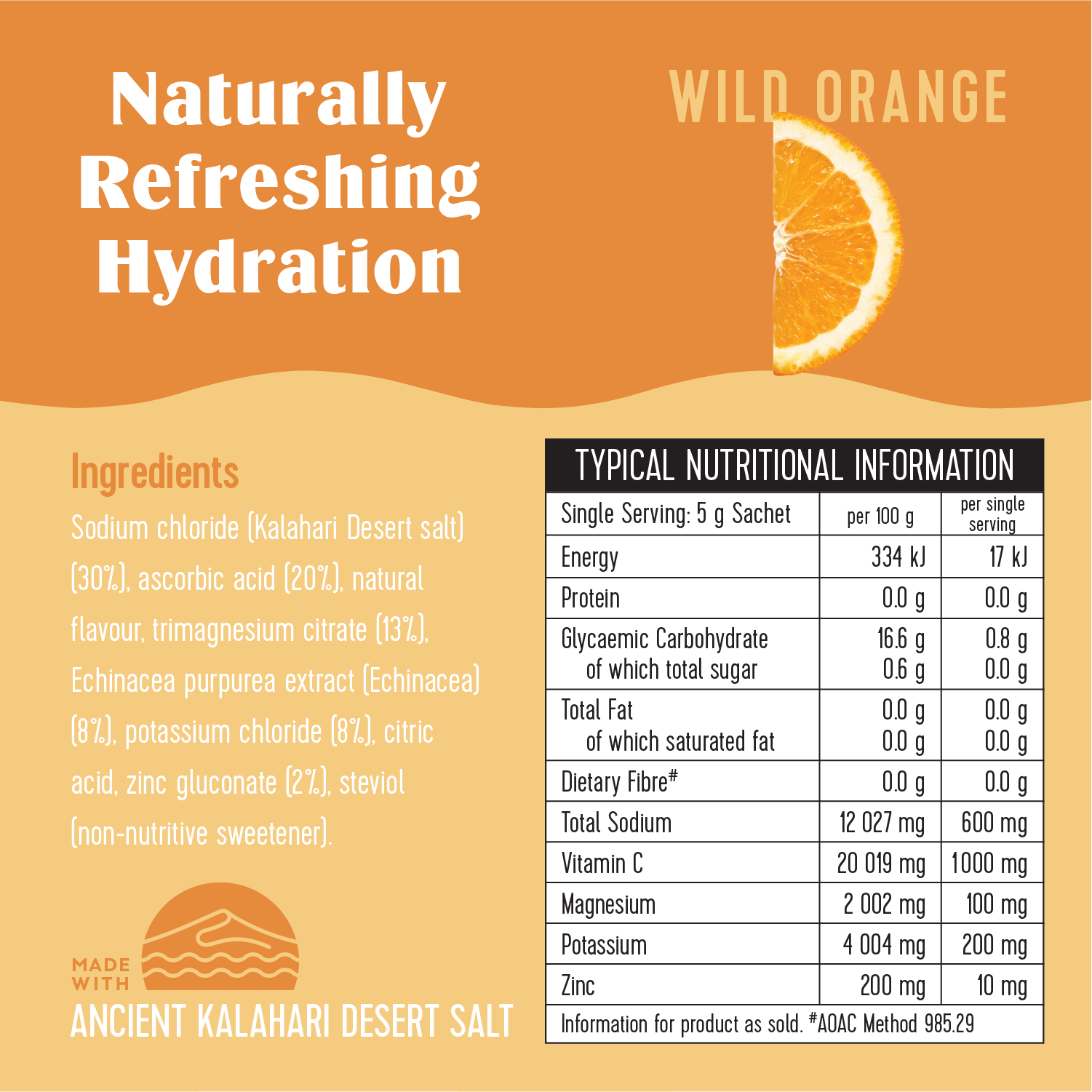 SaltWTR Daily Electrolytes - Wild Orange | Immune Support - Month Supply