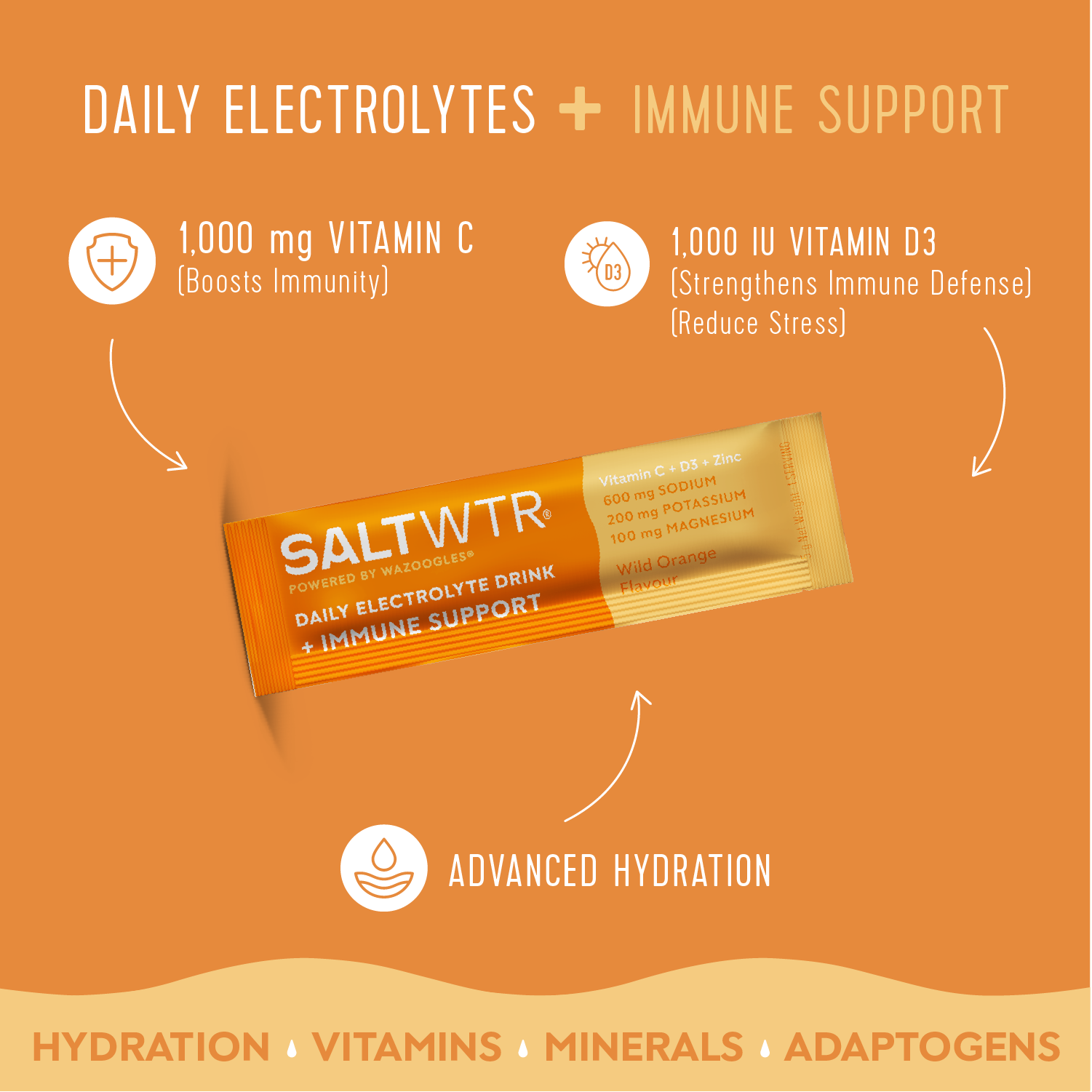 SaltWTR Daily Electrolytes - Wild Orange | Immune Support - Month Supply