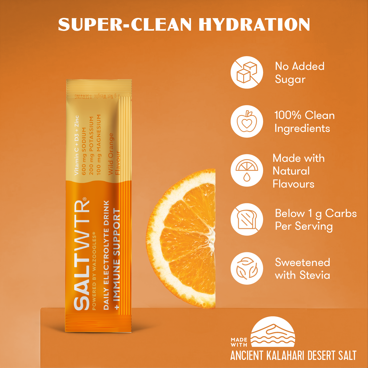SaltWTR Daily Electrolytes - Wild Orange | Immune Support - Month Supply