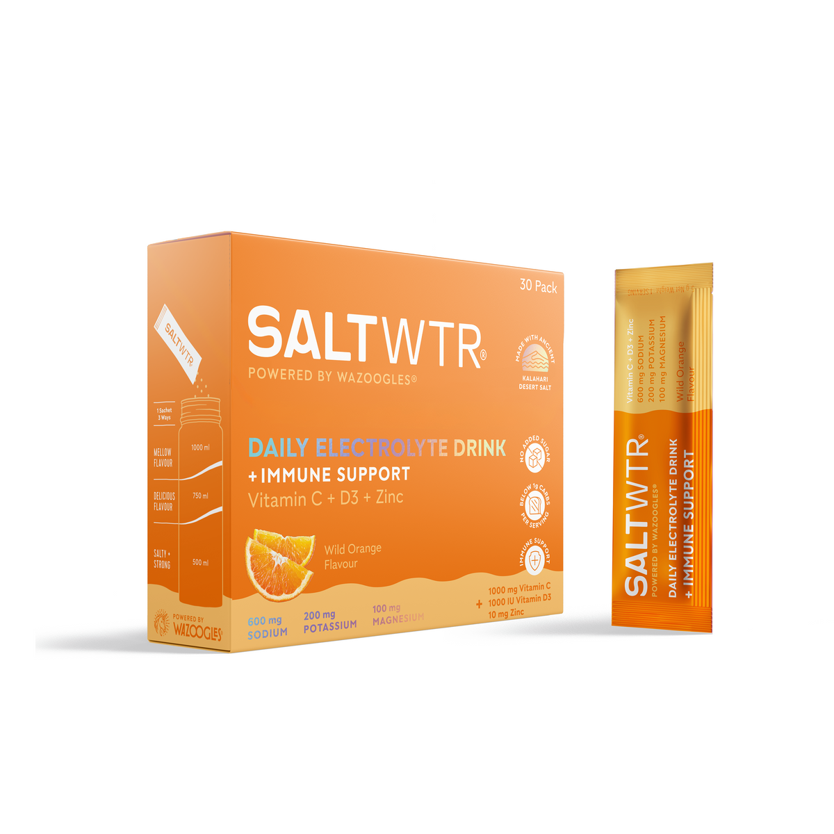 SaltWTR Daily Electrolytes - Wild Orange | Immune Support - Month Supply